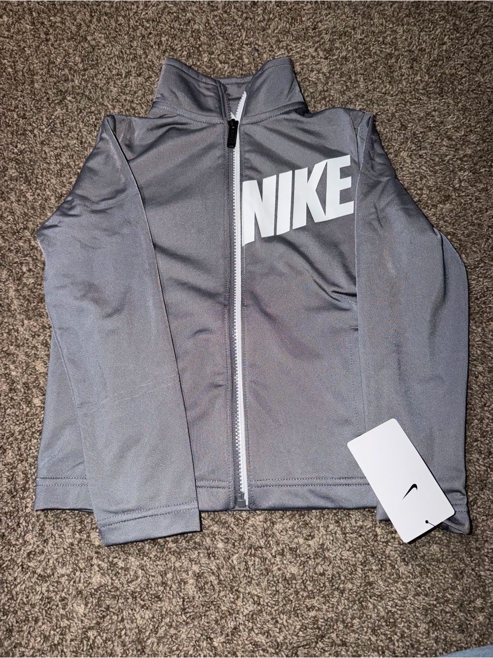 Nike Gray Full-Zip Kids Track Jacket with White Logo